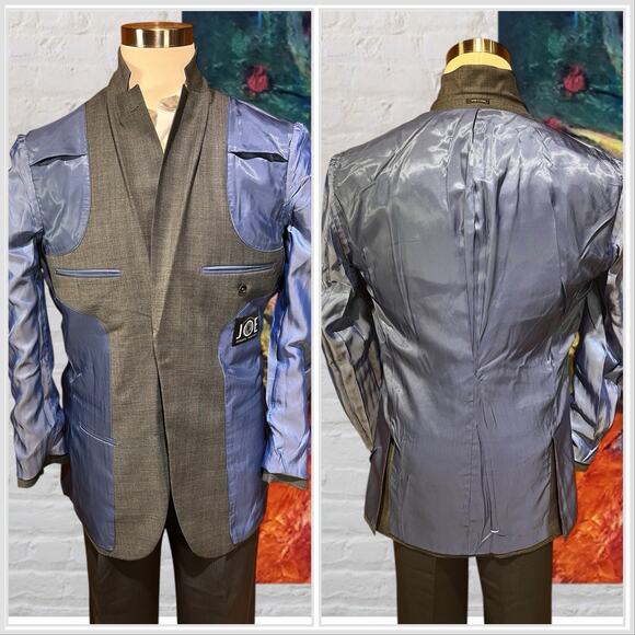 NWOT Joseph Abboud 42L Gray Muted Cobalt Blue Plaid Blazer Sport Coat Jacket - Picture 8 of 15